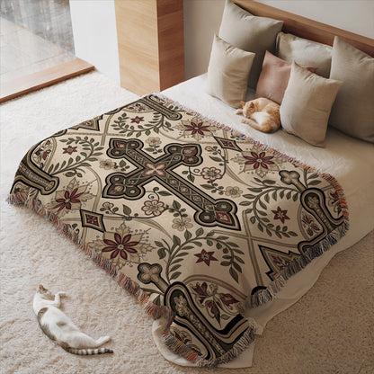 Decorative Throw Blanket with Cross Design