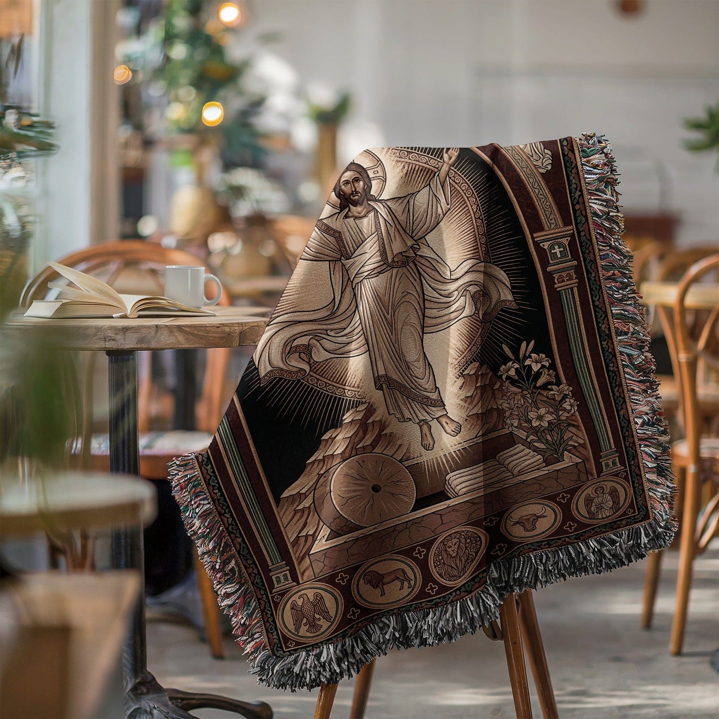 Risen Jesus Religious Design Woven Throw Blanket Product