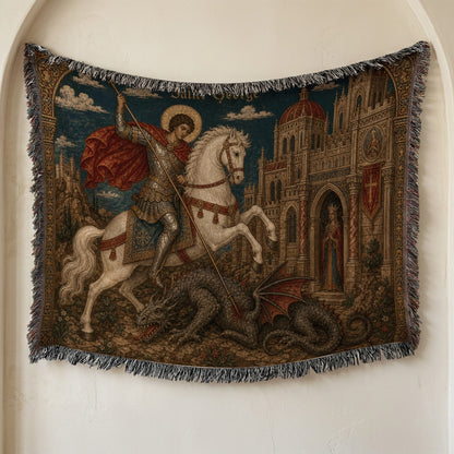 CalmNestStyle Saint George Icon at the Castle jacquard woven blanket