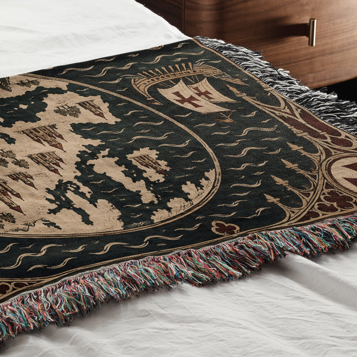 CalmNestStyle Mappa Mundi I Crowned Jerusalem jacquard woven blanket
