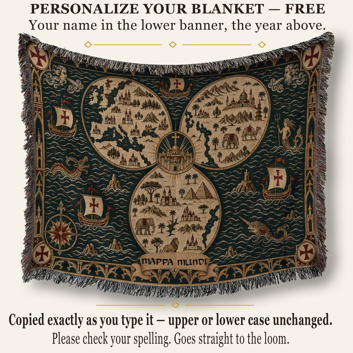 CalmNestStyle Mappa Mundi I Ships and Sea Monsters jacquard woven blanket
