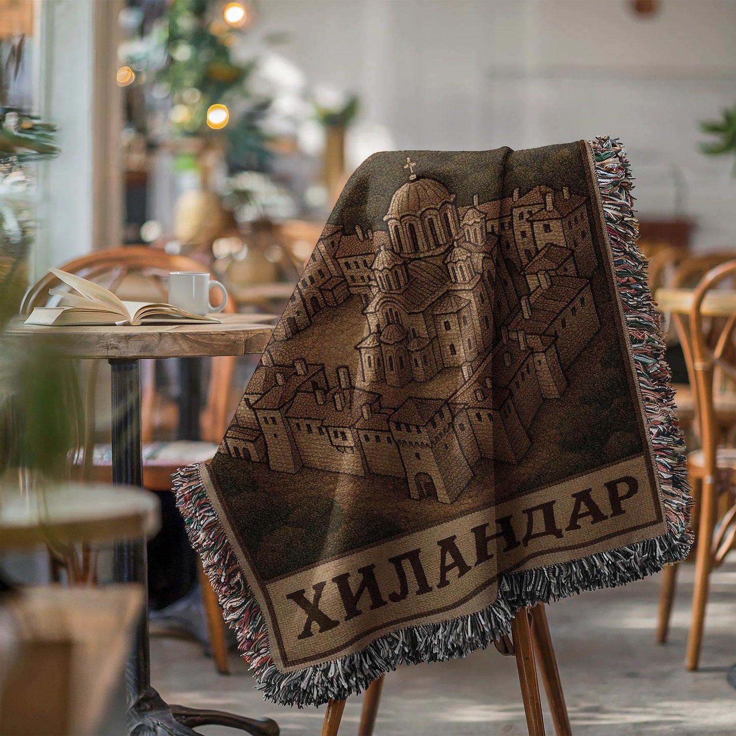 Hilandar Blanket with Monastery Castle Design