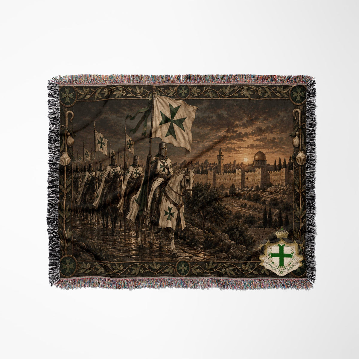 MyDesigns Saint Lazarus I Green Maltese Cross at Jerusalem jacquard woven blanket