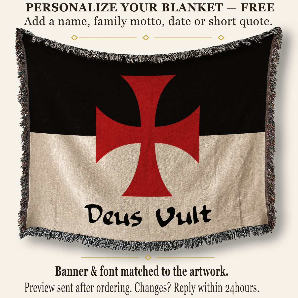 CalmNestStyle The Beauseant Templar Battle Flag Personalized jacquard woven blanket