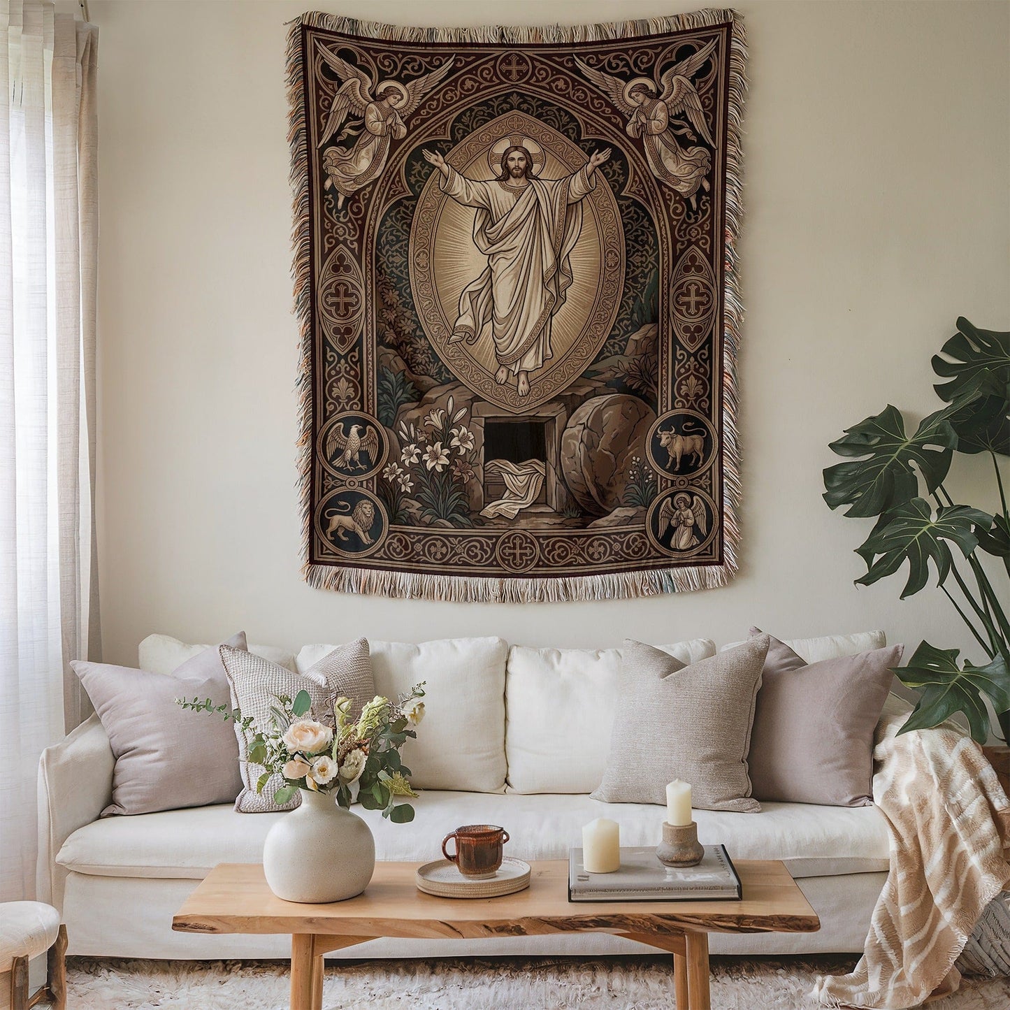 Religious Tapestry with Resurrection Depiction