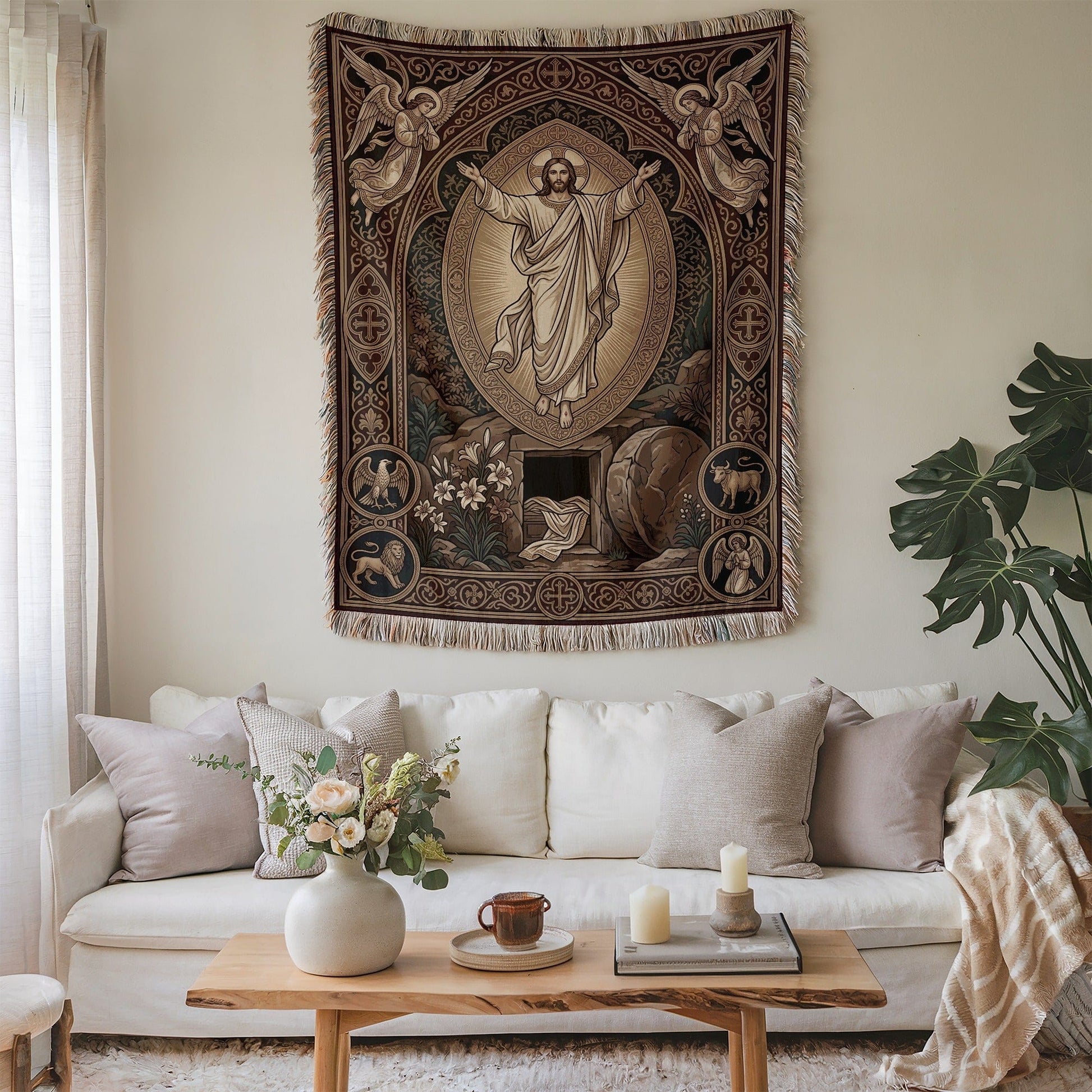 Religious Tapestry with Resurrection Depiction