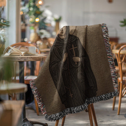 Monastic Themed Vintage Throw Blanket with Fringes