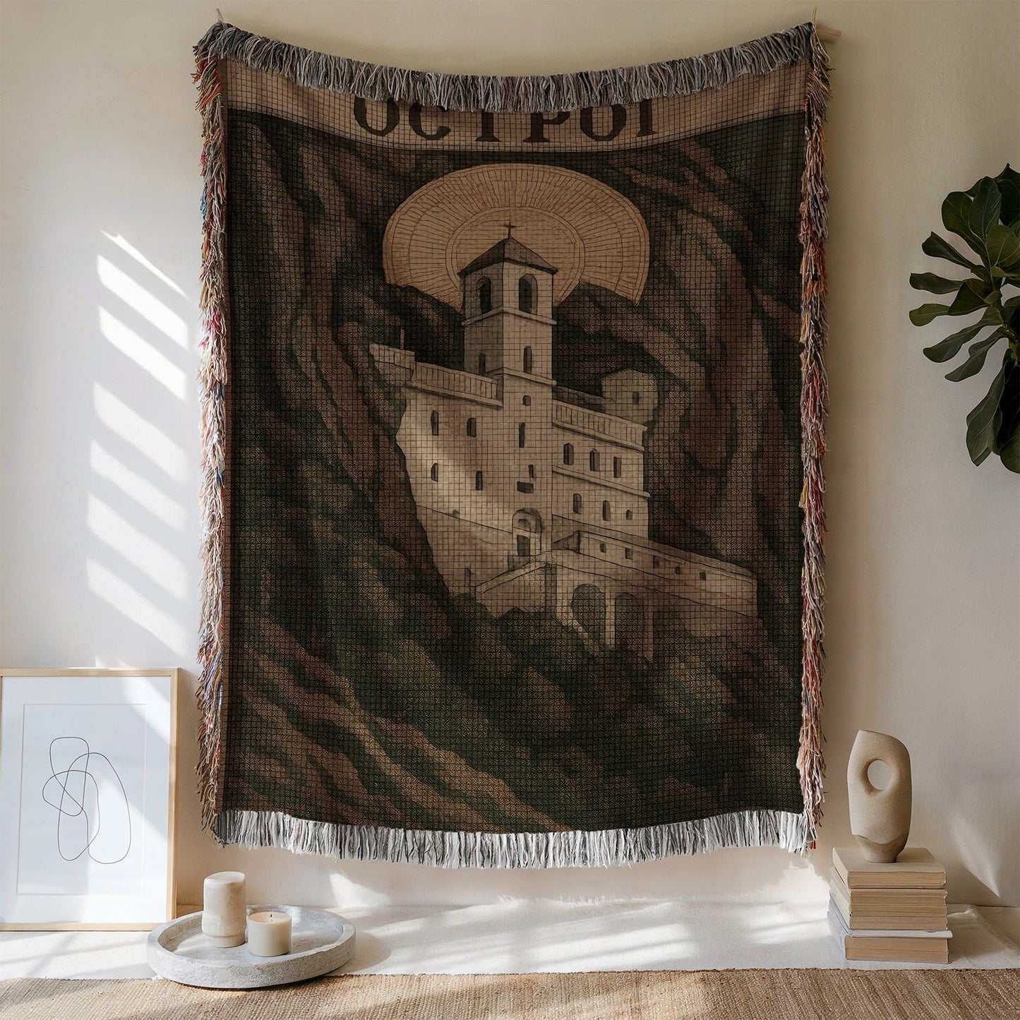 Scenic Monastery Tapestry Home Decor Item Wall Art
