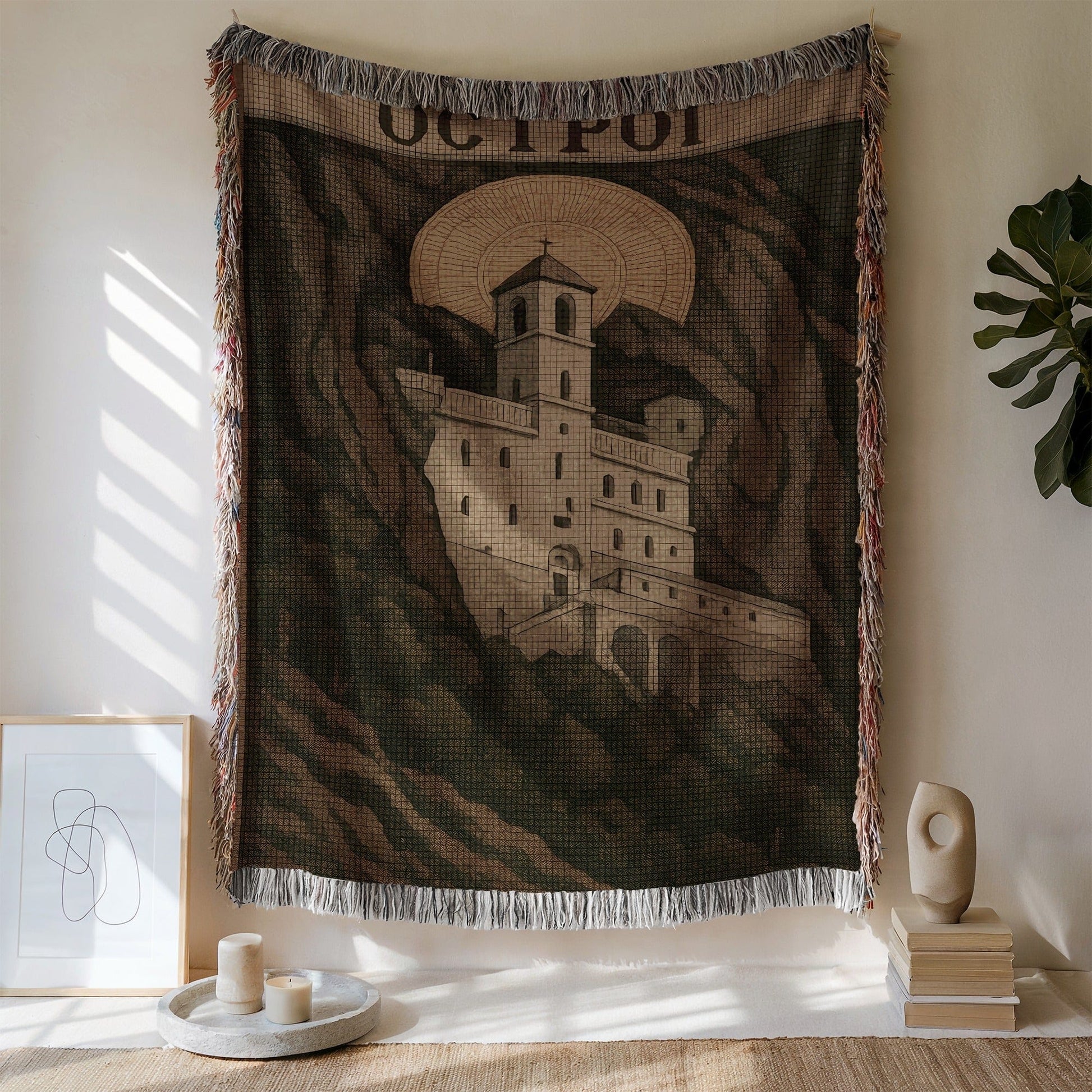 Scenic Monastery Tapestry Home Decor Item Wall Art