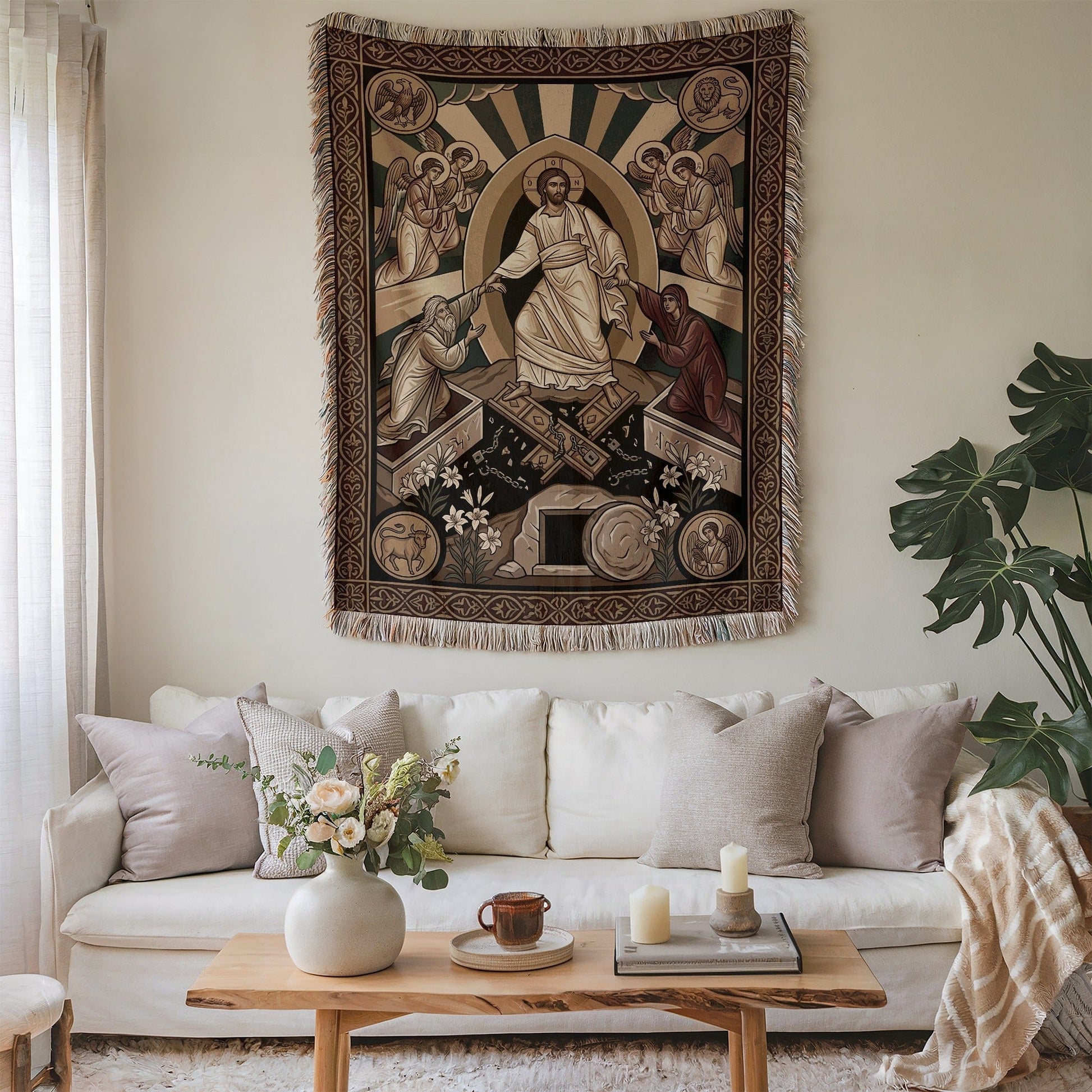 Religious Resurrection Tapestry with Intricate Details