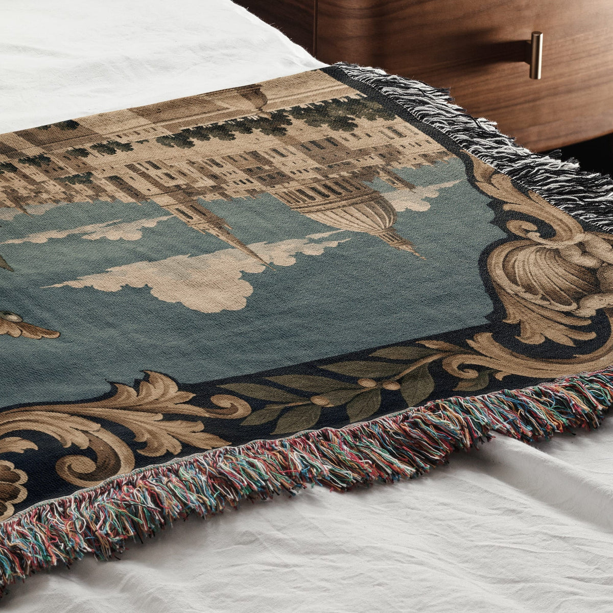CalmNestStyle Valletta Harbor with Crowned Hospitaller Shield Woven Blanket jacquard woven blanket