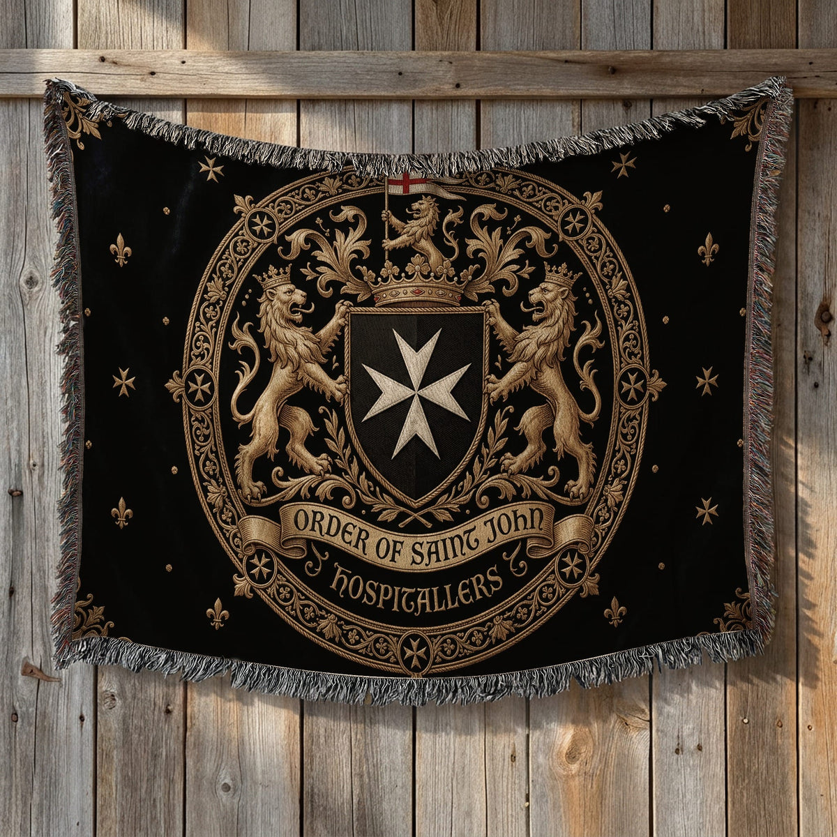 CalmNestStyle Order of Saint John Medallion Crest Red Cross Flag Woven Blanket jacquard woven blanket