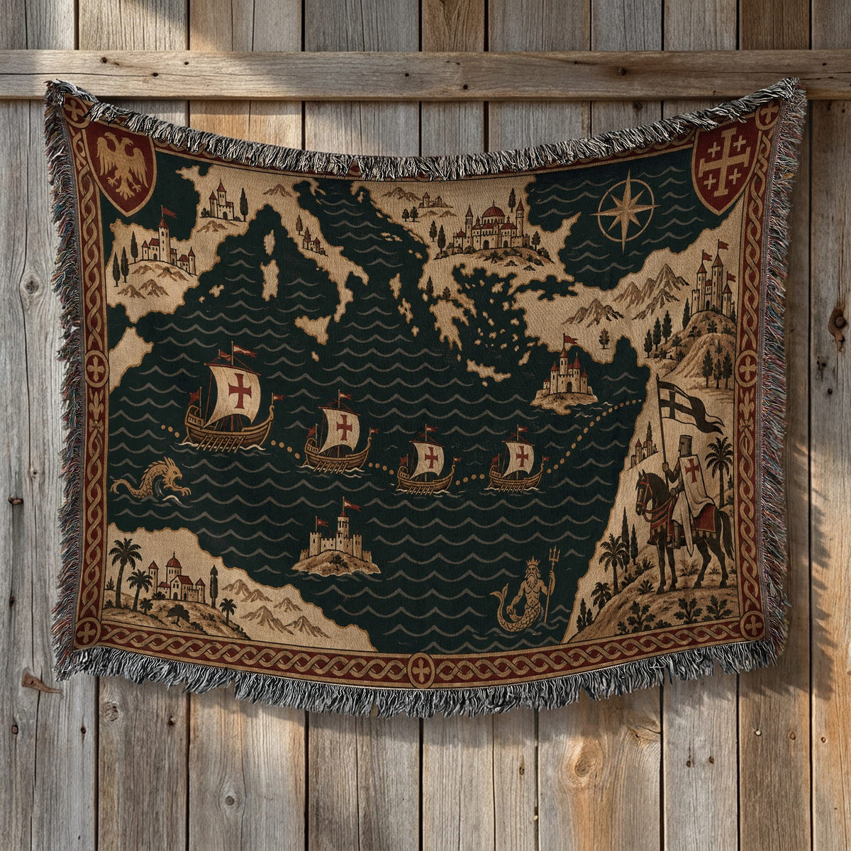 CalmNestStyle Crusader Sea Route Map I Fleet to the Holy Land jacquard woven blanket