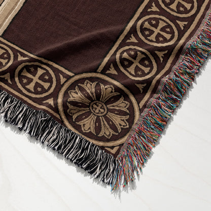 MyDesigns Mystical Supper Horizontal Tapestry - Red Cream Orthodox Icon jacquard woven blanket