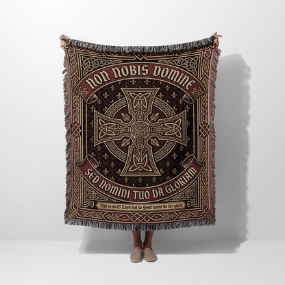 Tapestry with Celtic cross and Latin text "Non Nobis Domine Sed Nomini Tuo Da Gloriam".
