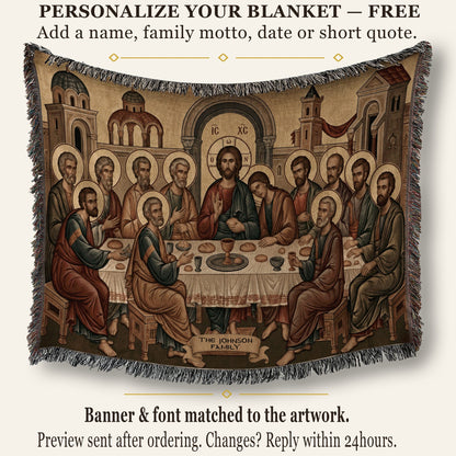 CalmNestStyle Holy City Last Supper Horizontal Tapestry - Byzantine Icon jacquard woven blanket