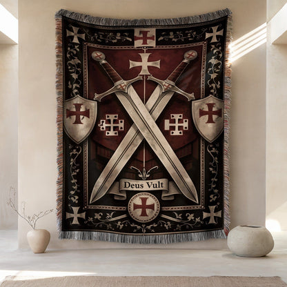 Deus Vult Medieval Knight Swords Shield Tapestry Decor