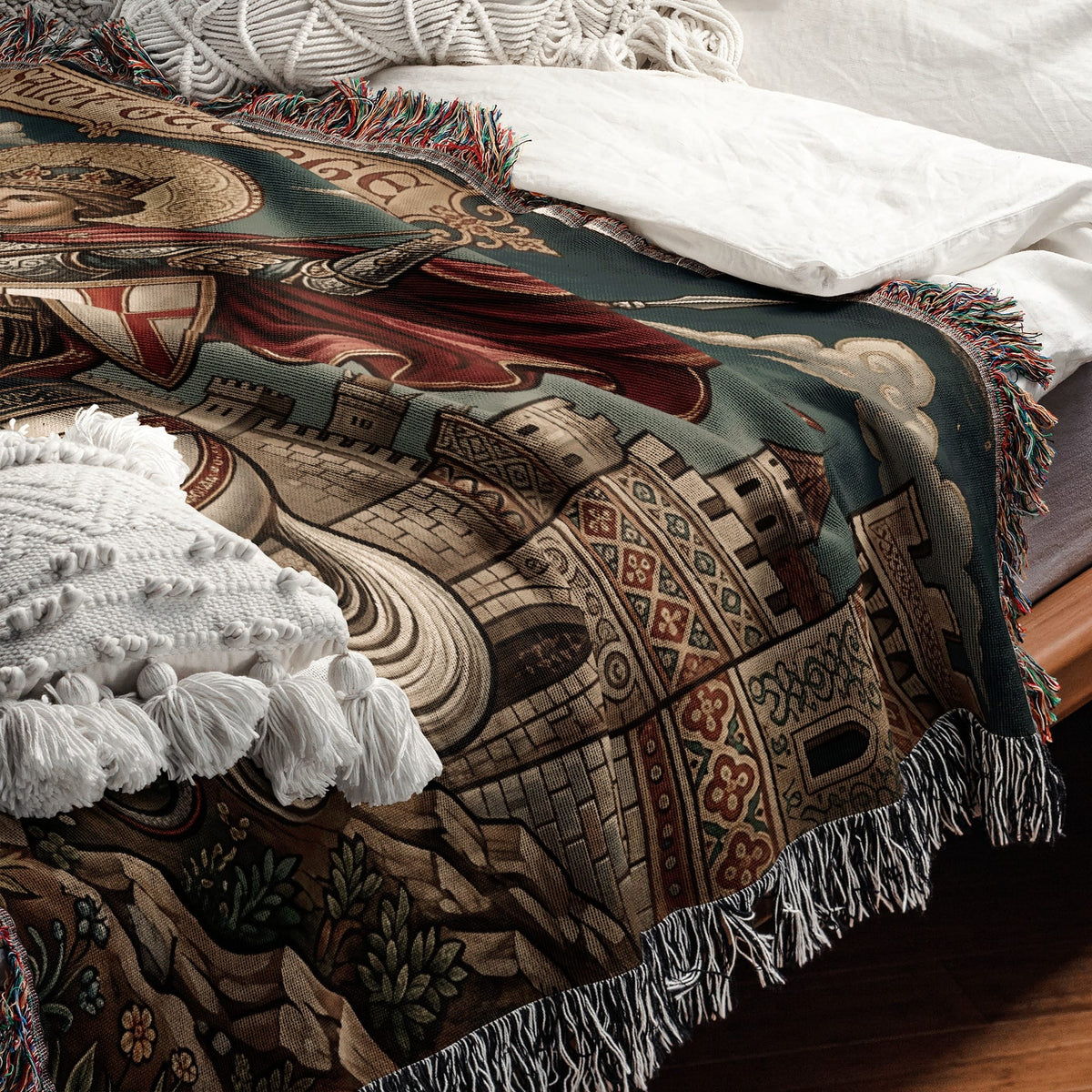 CalmNestStyle Saint George Parchment Scroll jacquard woven blanket