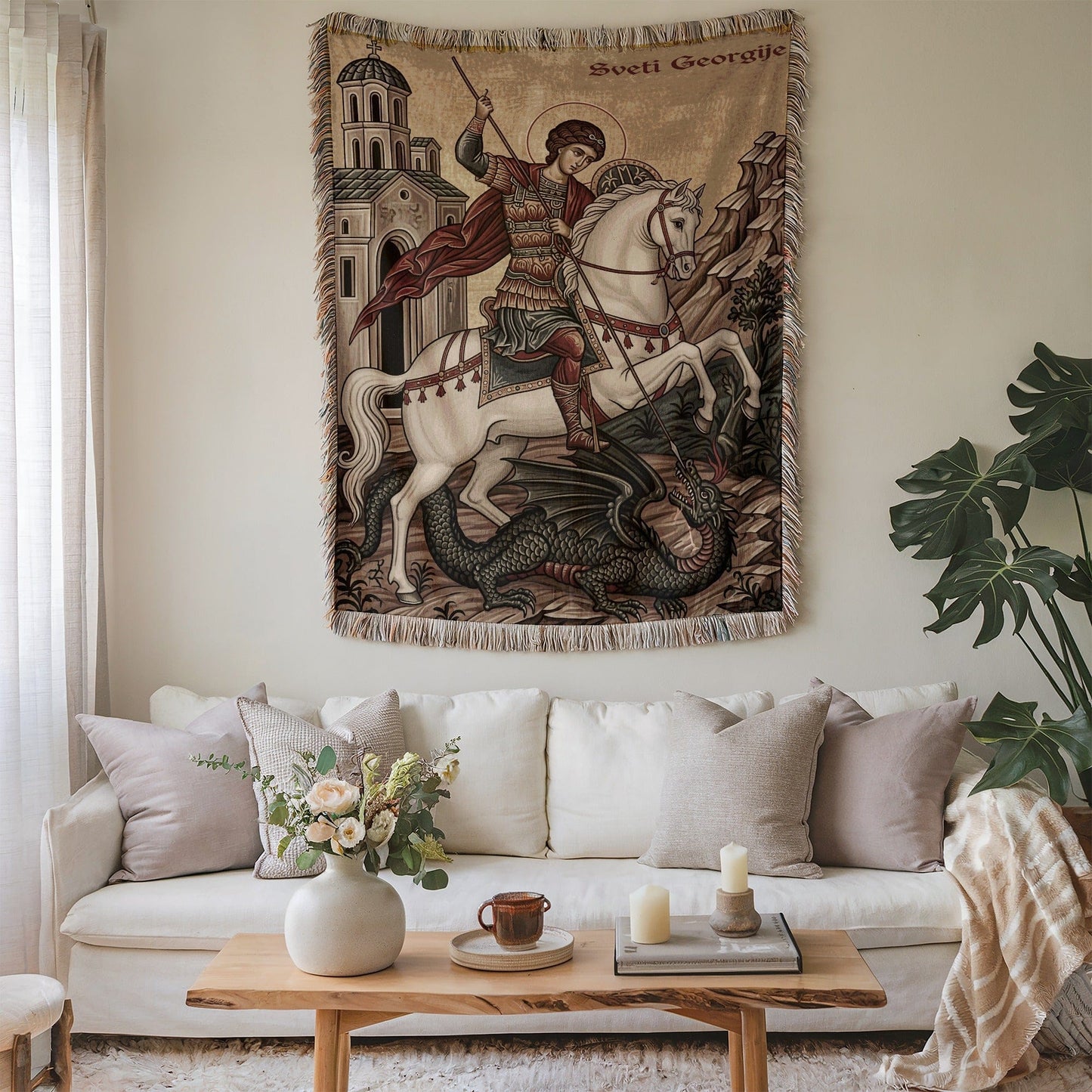 Saint George Battling Dragon Tapestry Wall Art