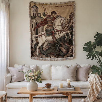 Saint George Battling Dragon Tapestry Wall Art