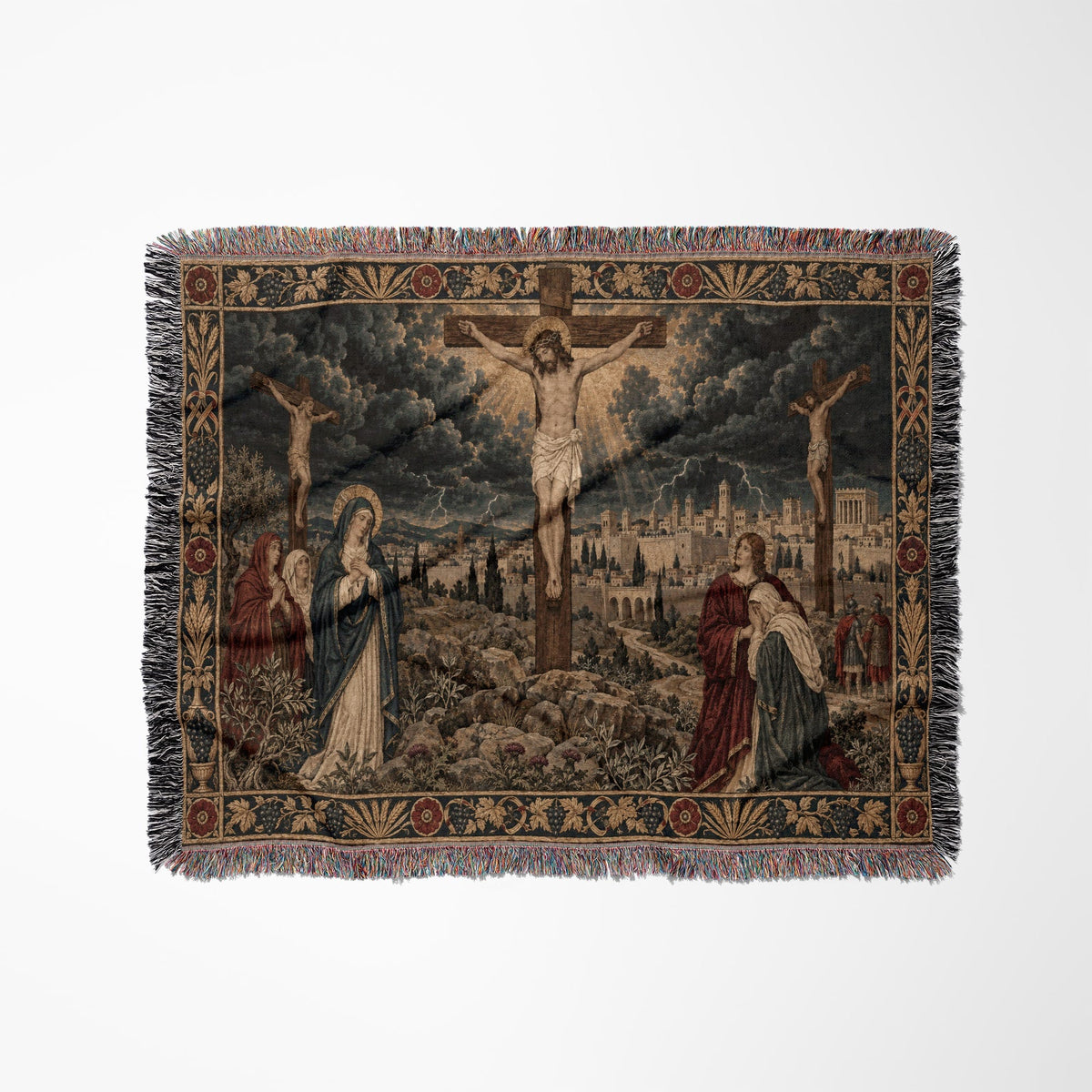 CalmNestStyle Crucifixion at Calvary jacquard woven blanket