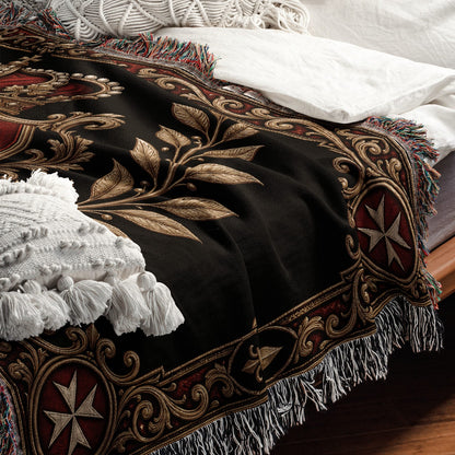 CalmNestStyle Order of Malta Crown and Gold Laurel Woven Blanket jacquard woven blanket