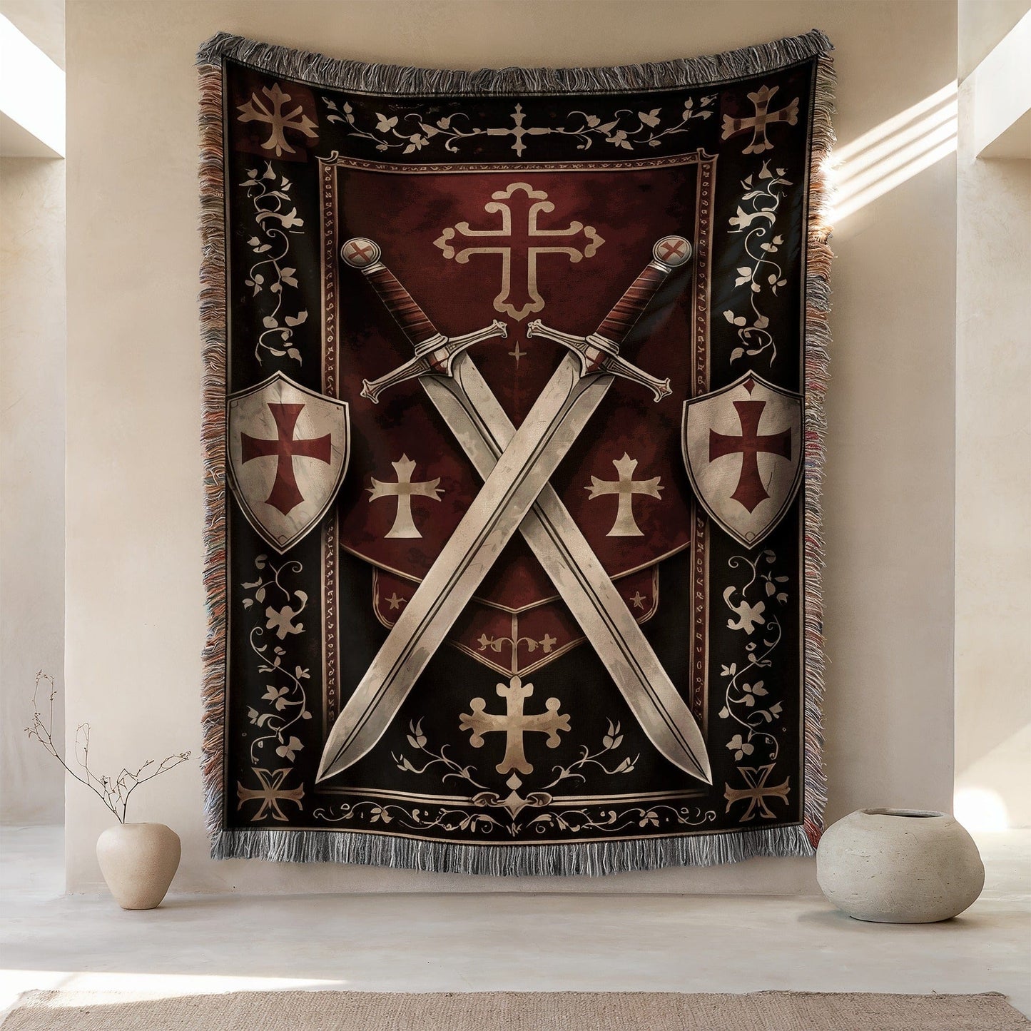Medieval Knights Crossed Swords Tapestry Wall Hanging