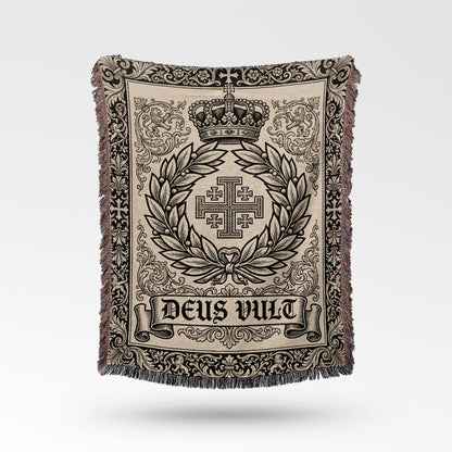 CalmNestStyle Laurel Crowned Deus Vult Jerusalem Cross Blanket jacquard woven blanket