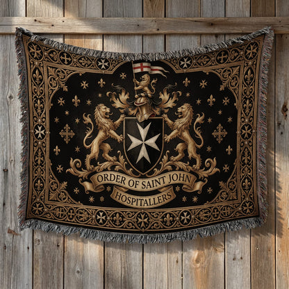 CalmNestStyle Order of Saint John Lions Crest Red Cross Banner Woven Blanket jacquard woven blanket