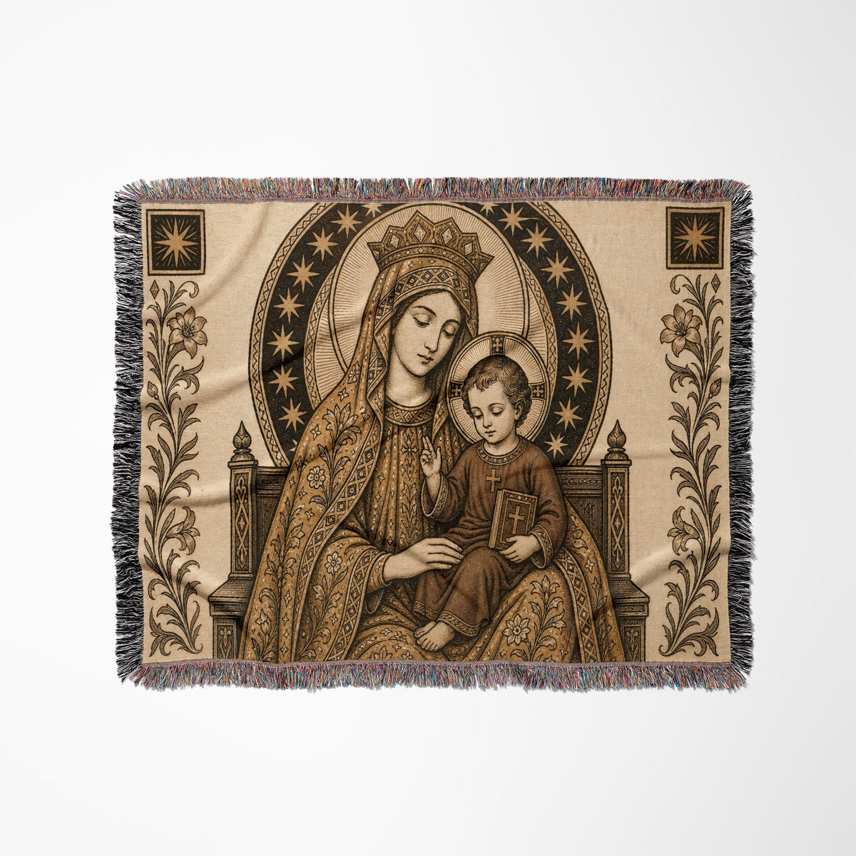 CalmNestStyle Madonna and Child in Gold jacquard woven blanket