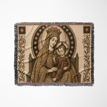 CalmNestStyle Madonna and Child in Gold jacquard woven blanket