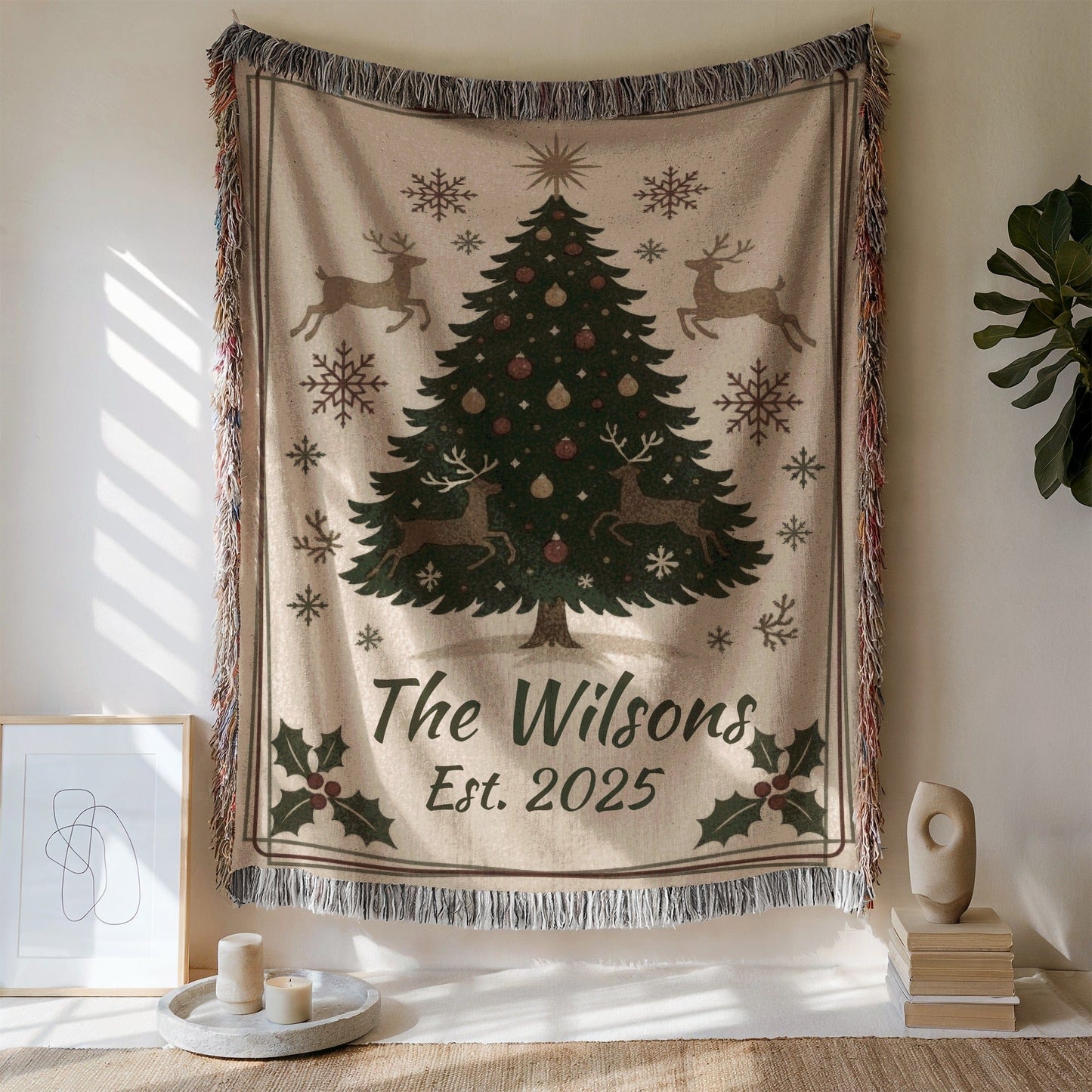 Personalized Christmas Tree Blanket With Family Name