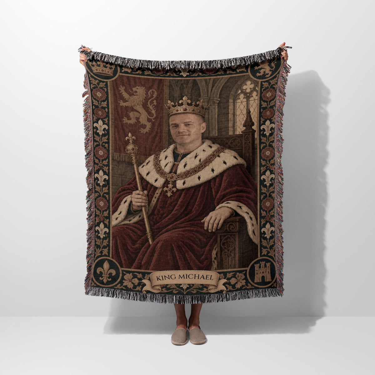 MyDesigns The Crowned King I Your Portrait, Woven jacquard woven blanket
