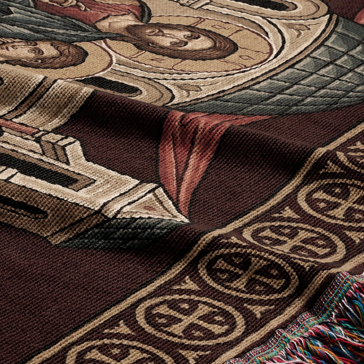 MyDesigns Mystical Supper Horizontal Tapestry - Red Cream Orthodox Icon jacquard woven blanket