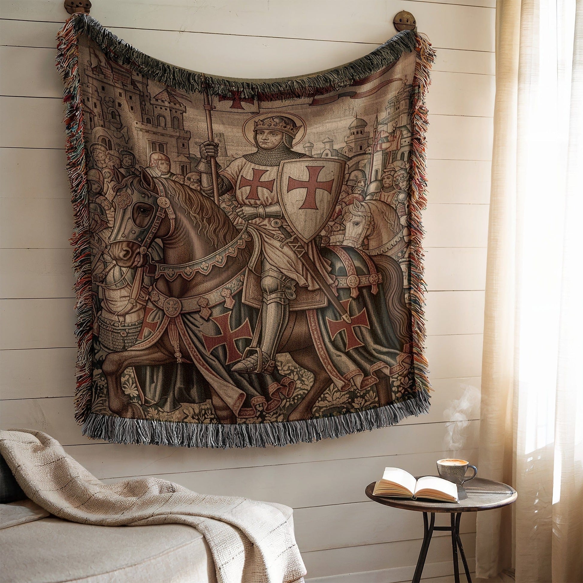 Medieval Knight Tapestry with Hangers Woven Art Decor