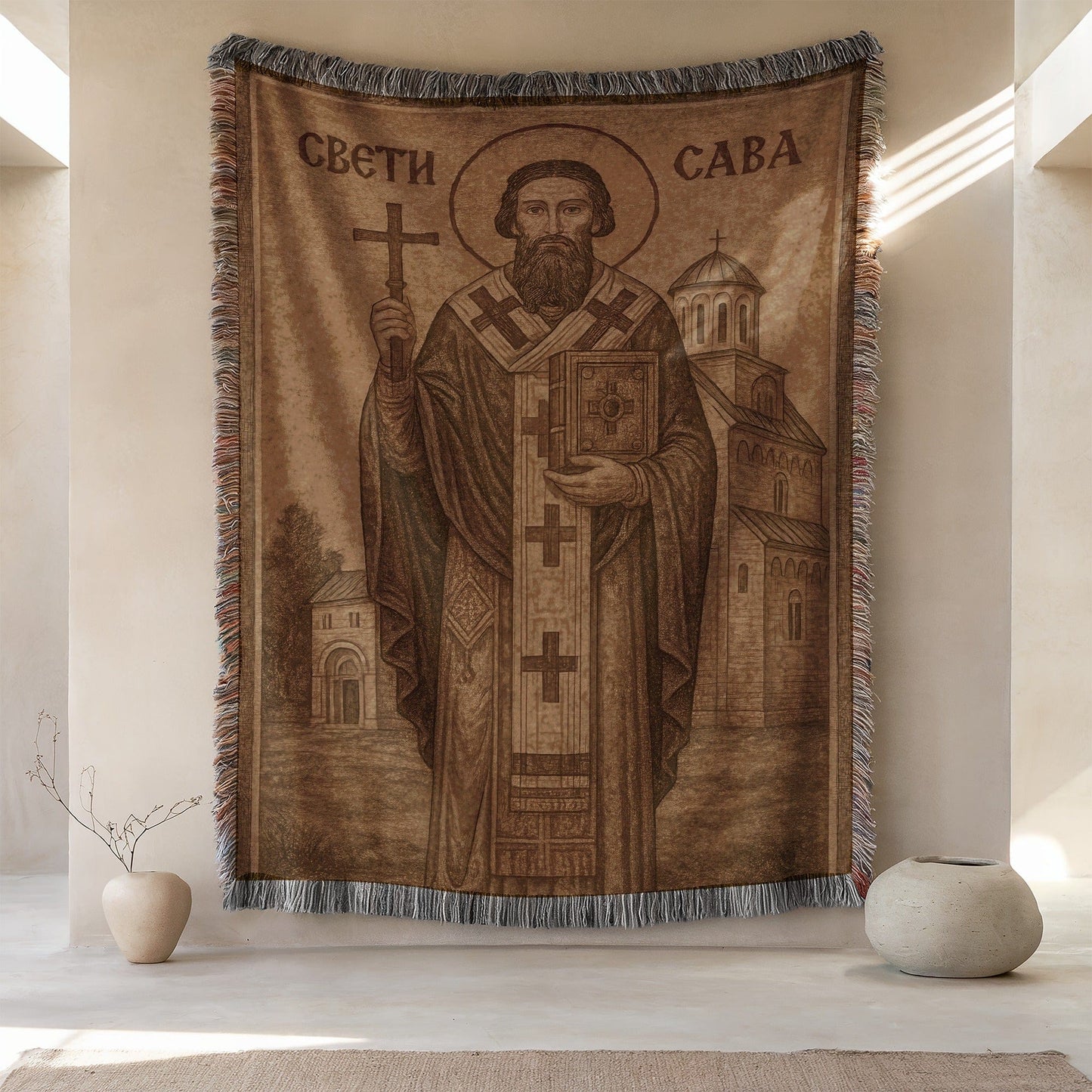 Saint Sava Religious Tapestry Art Wall Hanging Decor
