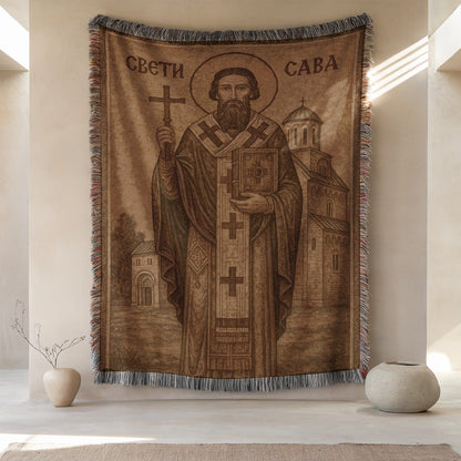 Saint Sava Religious Tapestry Art Wall Hanging Decor