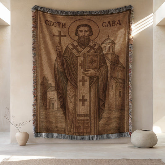 Saint Sava Religious Tapestry Art Wall Hanging Decor
