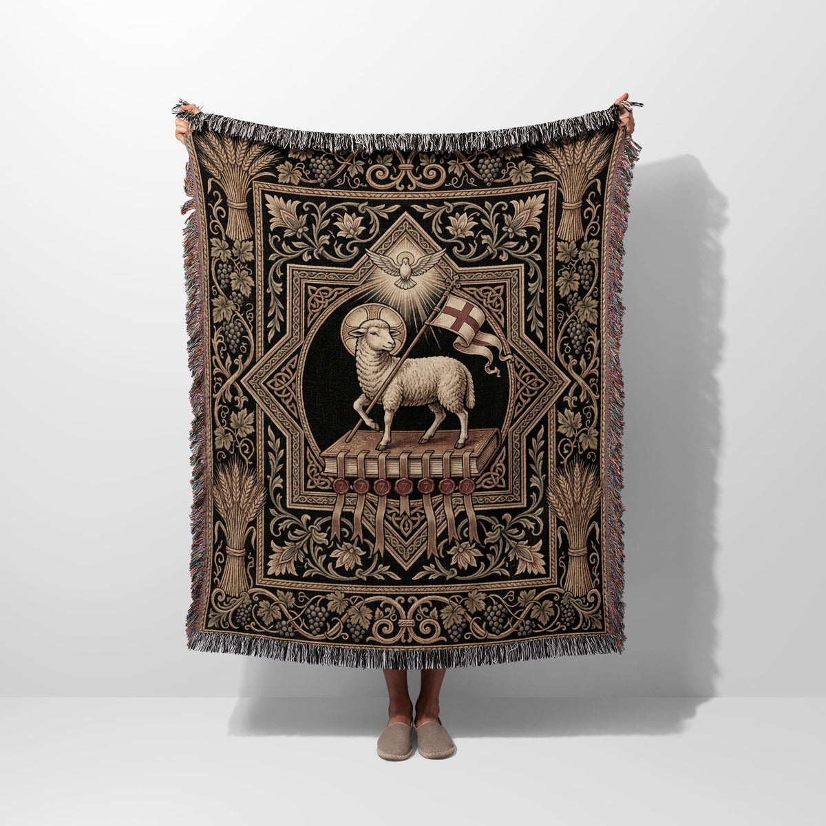 CalmNestStyle Agnus Dei Ornate Woven Blanket jacquard woven blanket