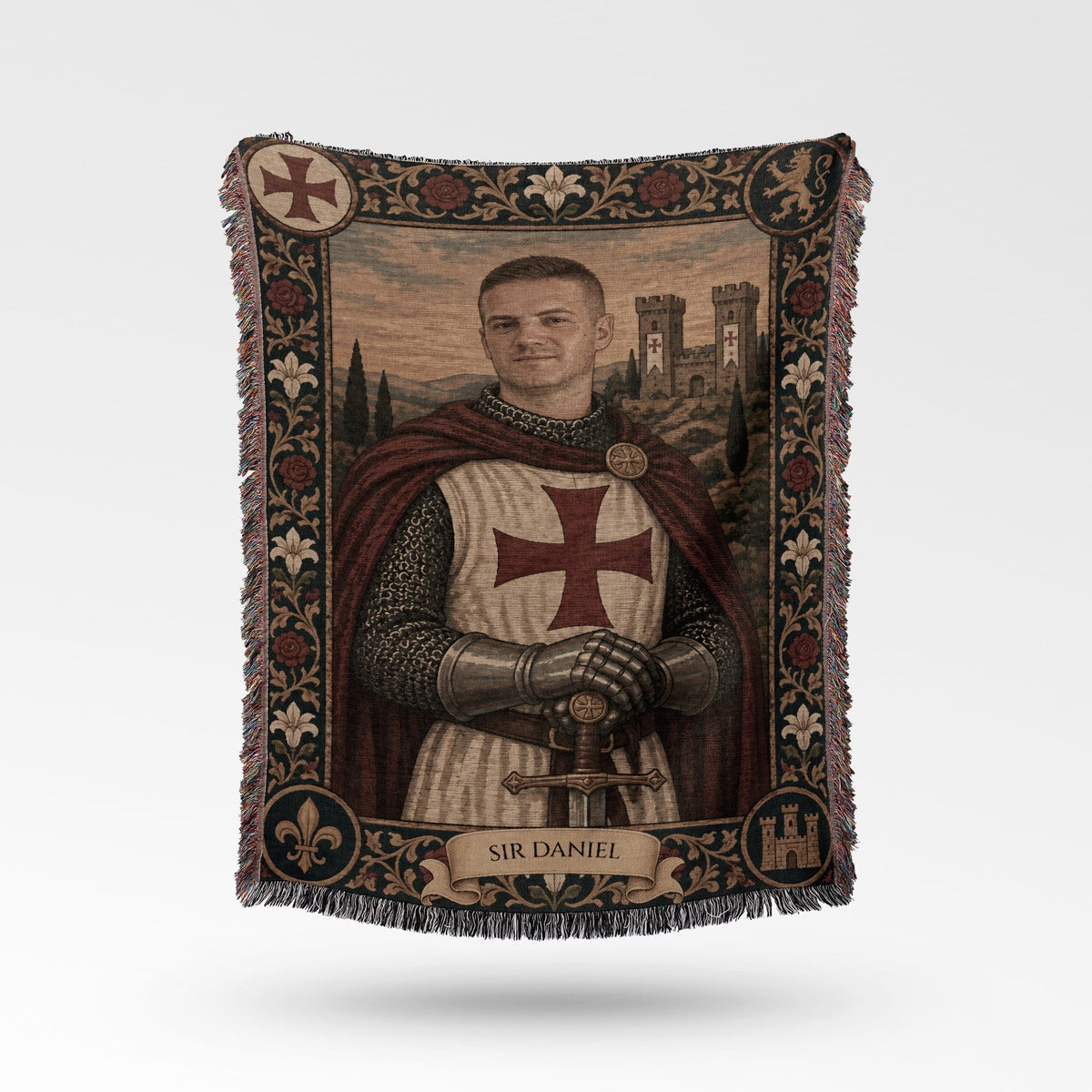 MyDesigns The Templar's Vow I Your Knight Portrait jacquard woven blanket