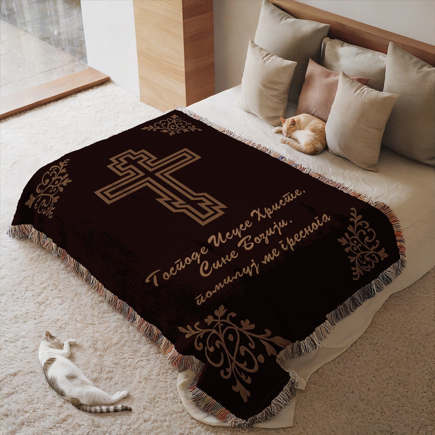 Cross Design Decorative Bed Blanket Product