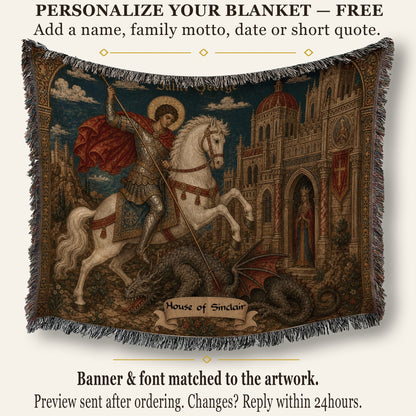 CalmNestStyle Saint George Icon at the Castle jacquard woven blanket