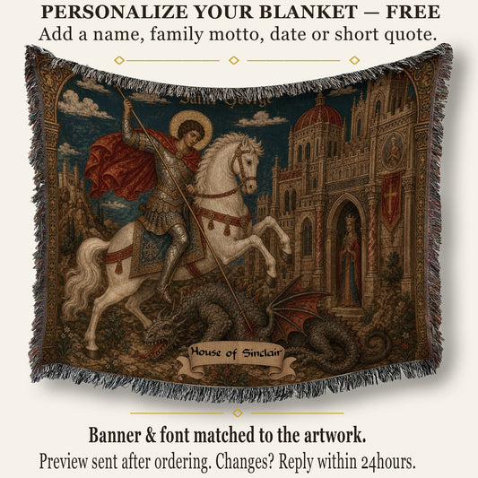 CalmNestStyle Saint George Icon at the Castle jacquard woven blanket