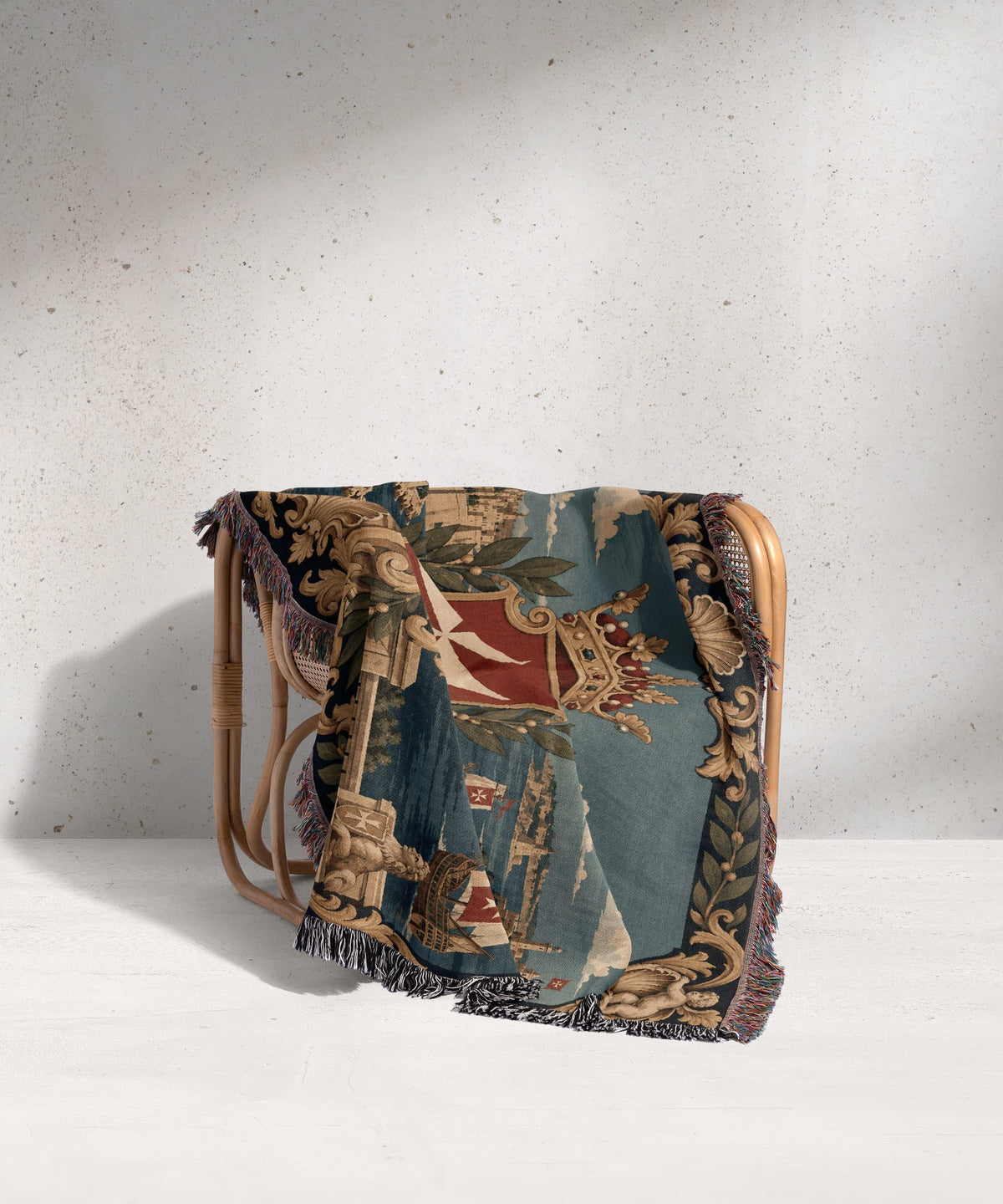 CalmNestStyle Valletta Harbor with Crowned Hospitaller Shield Woven Blanket jacquard woven blanket