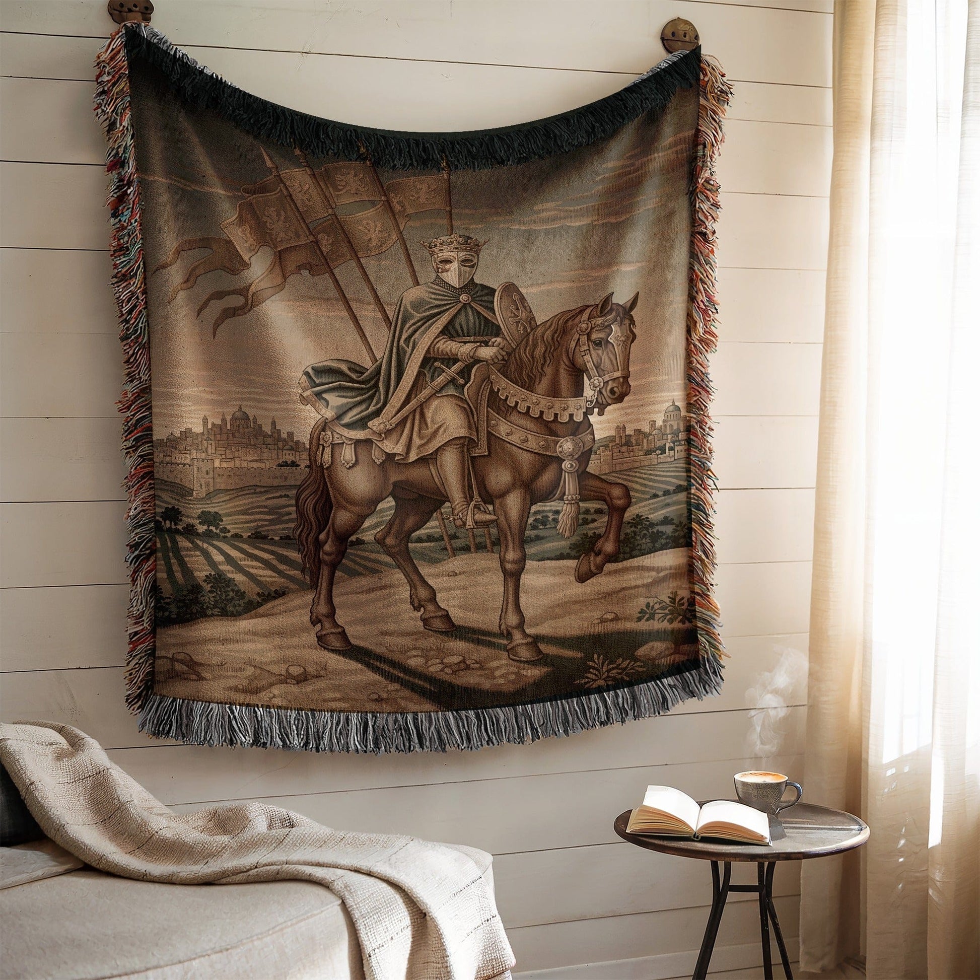 Medieval-themed Knight on Horse Woven Wall Tapestry