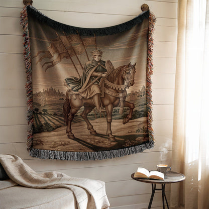 Medieval-themed Knight on Horse Woven Wall Tapestry