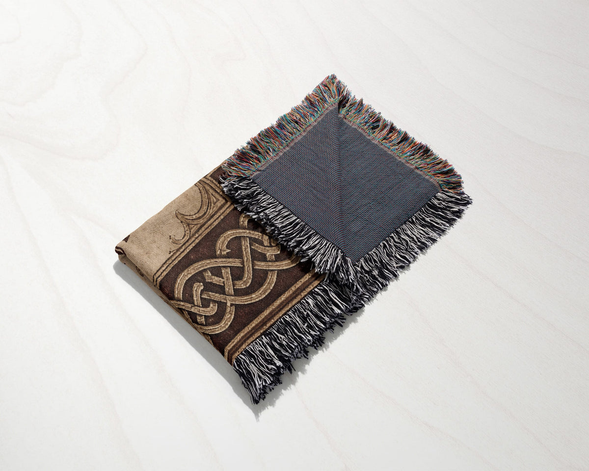 MyDesigns Medieval Tapestry Woven Throw – Non Nobis Domine Sed Nomini Tuo Blanket, Ivory Parchment jacquard woven blanket