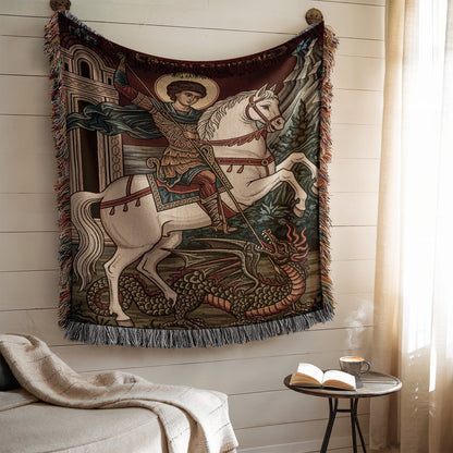 Intricate Saint George and Dragon Tapestry Wall Hanging