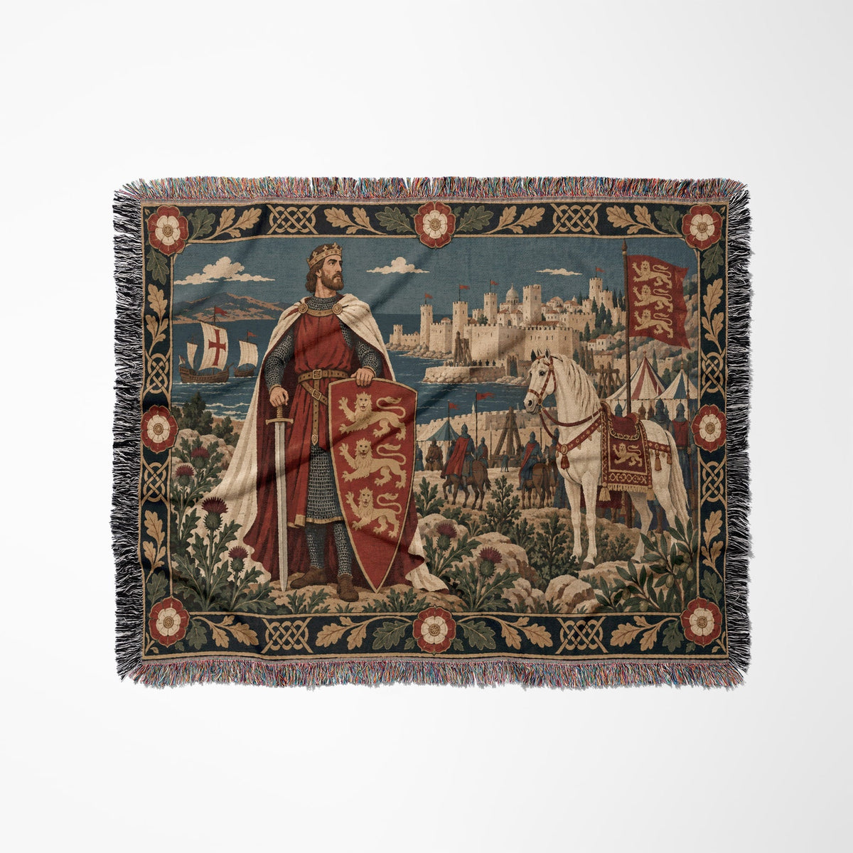 CalmNestStyle Richard the Lionheart Rose Border jacquard woven blanket