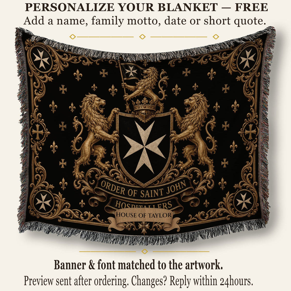 CalmNestStyle Order of Saint John Hospitallers Corner Cross Crest Woven Blanket jacquard woven blanket